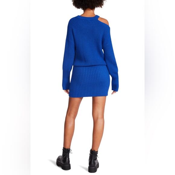 Steve Madden Blue Remi Crew Neck Cold Shoulder Long Sleeve Sweater Dress Size L - Picture 2 of 10